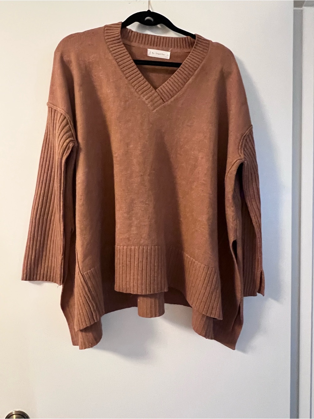 By Together Oversized V-Neck Sweater in Rust Brown
